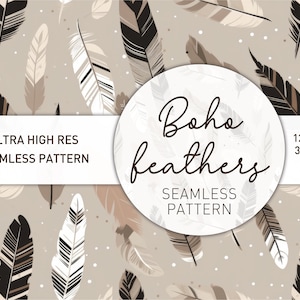 Beige, bruin, zwart & wit Boho stijl veren naadloos patroon-digitale download voor ambachten, ontwerp, stof, digitaal papier, achtergronden