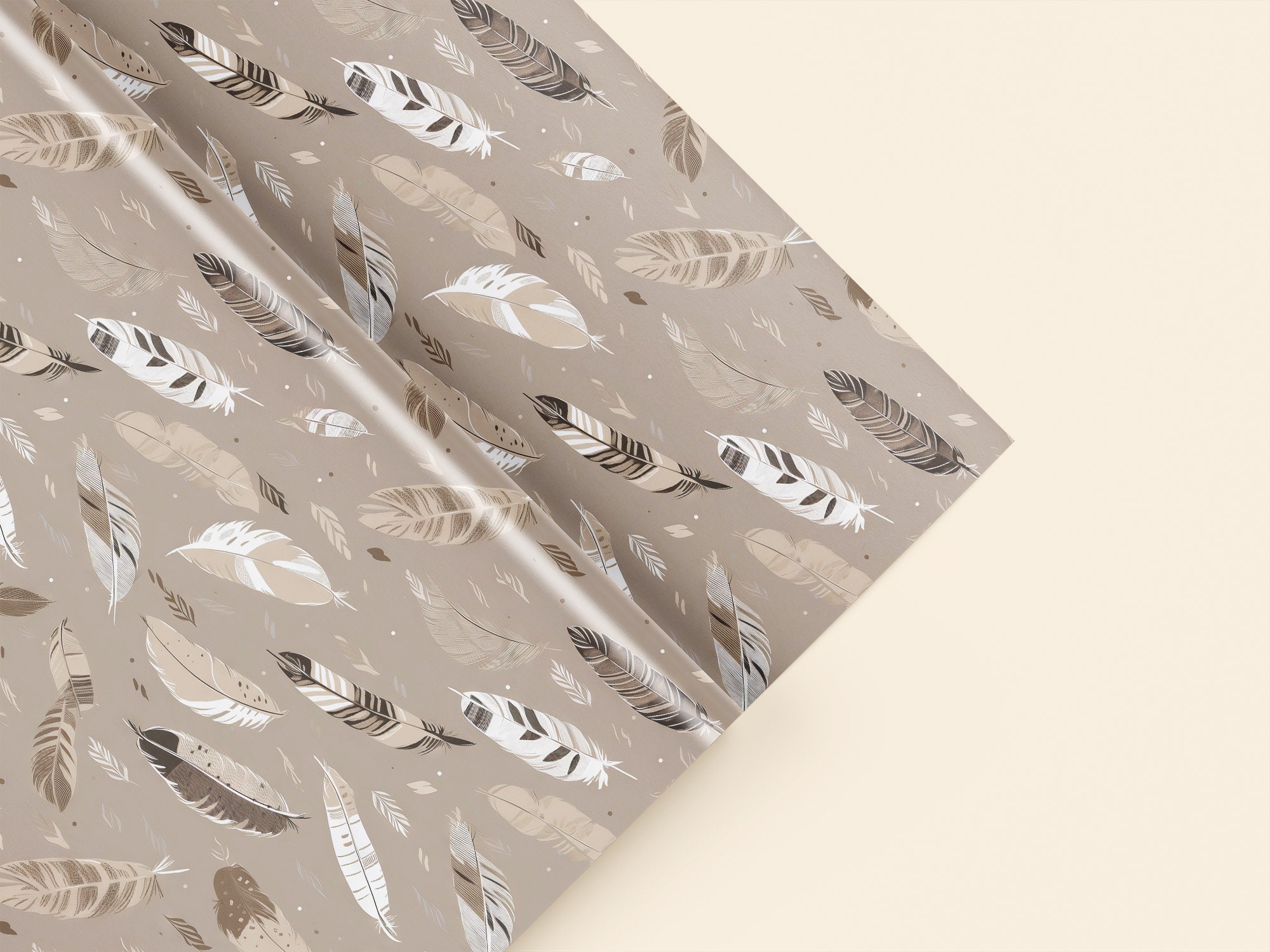 Neutral Feather Pattern 5 Neutral Themed Boho Style Feathers Seamless Pattern - Digital ...