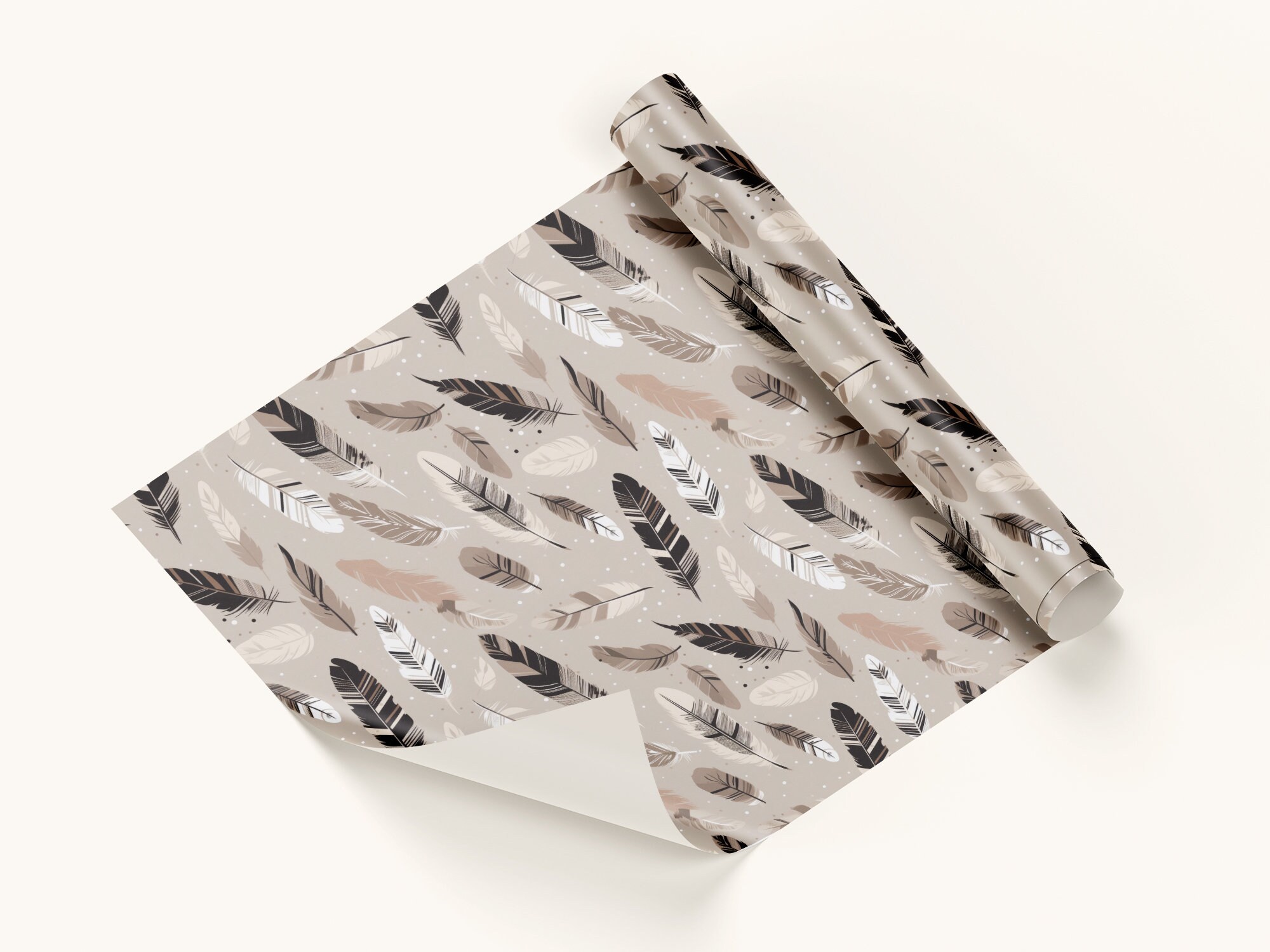 Neutral Feather Pattern 5 Neutral Themed Boho Style Feathers Seamless Pattern - Digital ...