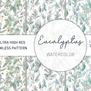 3 Muster Bundle Aquarell Eukalyptus - Nahtloses Muster digitaler Download für Design, digitales Papier, Hintergründe und mehr