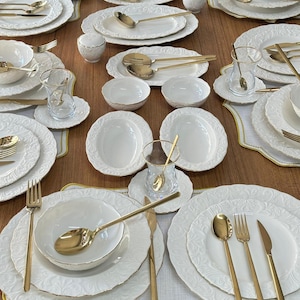 Vajilla de porcelana para 12 personas / Vajilla de lujo con detalles dorados