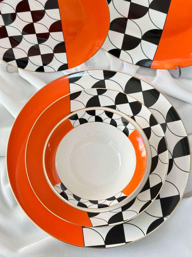 Modern Geometric Porcelain Dinnerware Set for 6 | 24 Pieces Retro Art ...