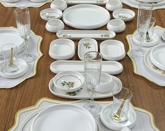 Vintage Floral Porcelain Brunch & Coffee Serving Set for 6 | 74 Pieces Breakfast Tableware