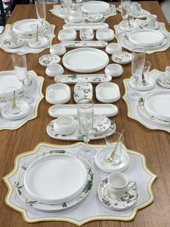 Florales Brunch & Kaffee Servier Porzellan Set für 6 | 74 Teile Frühstücksgeschirr