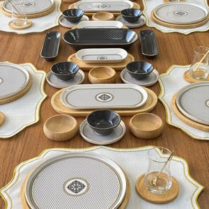 Juego de desayuno de porcelana y bambú - Colección de vajilla moderna para 6