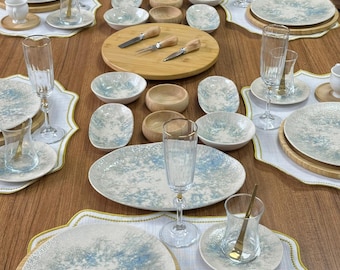 Eco-brunchserveerset bamboe en porselein voor 6 personen | 68-delig natuurlijk servies