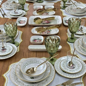 Service de dîner et de petit-déjeuner 104 pièces pour 6, service de table complet avec verres à thé, couverts et ustensiles de service, service de luxe en porcelaine Glorya