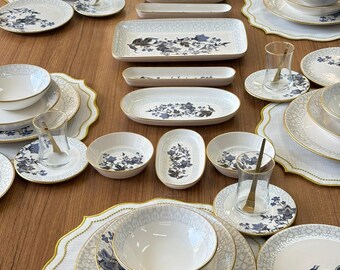 Juego de vajilla floral de porcelana para 6 personas, juego de té turco, vajilla con borde dorado.