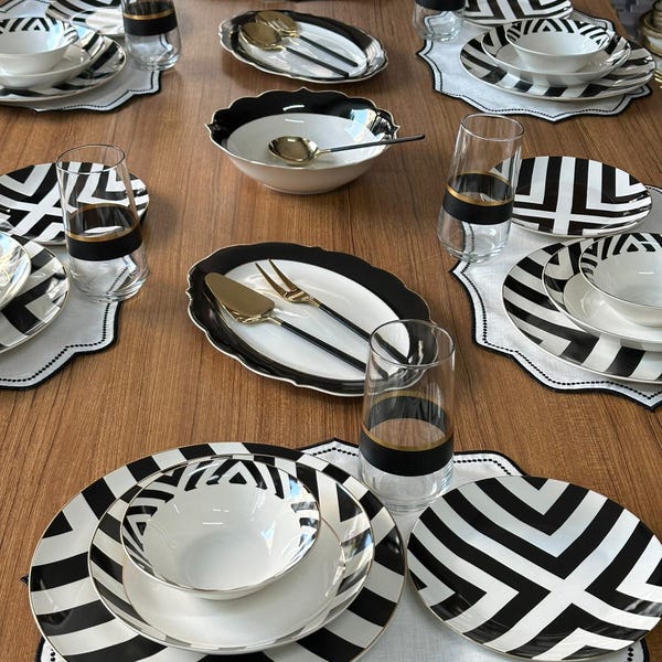 Black and White Geometric Dinnerware - Etsy