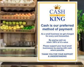 Metal Sign "Cash Is King" - Customizable Business Sign For Shops, Cafés, Pizzerias - A54 Size