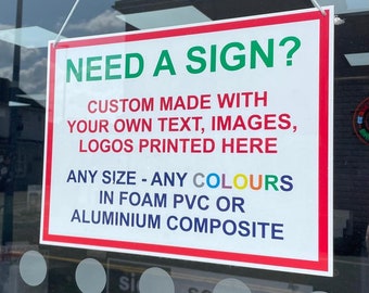 Personalised Custom Made Metal Sign Plaque Designed For You - Any Size - Any Text - Any Colours - Logos - Images