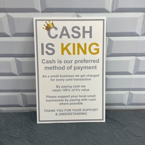 Cash is King Sign – Support Local Business, Cafe Counter Sign - Etsy