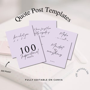 Social Media Post Templates Instant Download, 100 Inspirational quote posts, Instagram Post, Content Creation, Canva Template, Purple