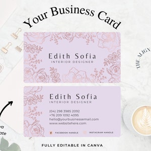 Business Card Canva Template, Business Card Design, Diy Business Card, Business Card Template, Instant download, Business Printable, Purple