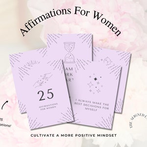 Cartões de afirmação para mulheres para impressão, cartões de incentivo, presente para impressão de citações positivas, quadro de visão para impressão, download instantâneo, roxo