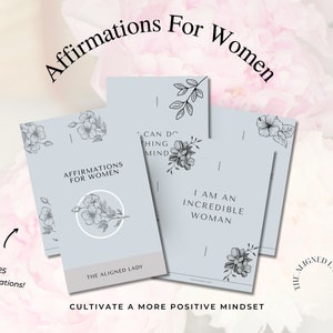 Cartões de afirmação para mulheres para impressão, cartões de incentivo, presente para impressão de citações positivas, quadro de visão para impressão, download instantâneo, cinza