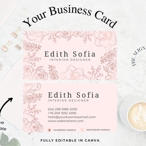 Business Card Canva Template, Business Card Design, Diy Business Card, Business Card Template, Instant download, Business Printable, Pink