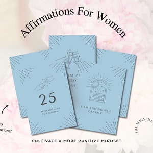 Cartões de afirmação para mulheres para impressão, cartões de incentivo, presente para impressão de citações positivas, quadros de visão para impressão, download instantâneo, azul