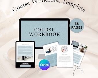 Course Workbook Canva Template, Course Creator, Coaching Workbook, Ecourse Template, INSTANT DOWNLOAD, 38 pages, Blue and White, CW1