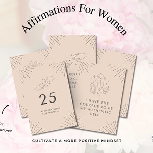 Cartões de afirmação para mulheres para impressão, cartões de incentivo, presente para impressão de citações positivas, quadros de visão para impressão, download instantâneo, bege