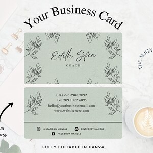 Business Card Canva Template, Business Card Design, Diy Business Card, Business Card Template, Instant download, Business Printable, Green