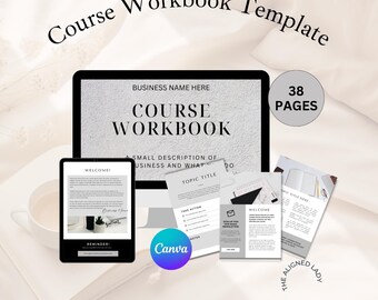 Course Workbook Canva Template, Course Creator, Coaching Workbook, Ecourse Template, INSTANT DOWNLOAD, 38 pages, Grey and White,  CW3