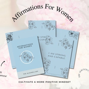 Cartões de afirmação para mulheres para impressão, cartões de incentivo, presente para impressão de citações positivas, quadro de visão para impressão, download instantâneo, azul