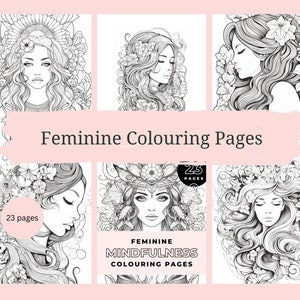 Femme Coloring Pages, mindfulness colouring pages, Instant Download, Printable Adult Colouring Pages, 23 Pages, Women Coloring book,