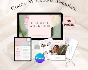 Course Workbook Canva Template, Course Creator, Coaching Workbook, Ecourse Template, INSTANT DOWNLOAD, 38 pages, Pink and White, CW4