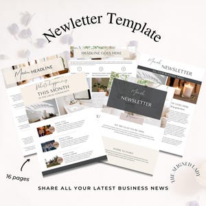 Modèle de lettre d'information pour petite entreprise, modèle Canvas, entièrement modifiable, téléchargement immédiat, 16 pages, modèle de journal, marketing par e-mail, nettoyage