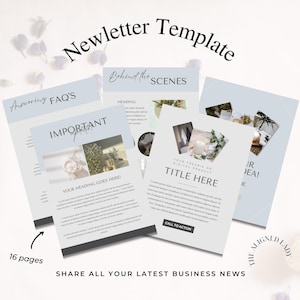 Small Business Newsletter Template, Canva template, Fully Editable, Instant Download, 16 pages, newspaper template, email marketing, Grey