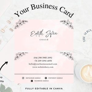 Business Card Canva Template, Business Card Design, Diy Business Card, Business Card Template, Instant download, Business Printable, Pink