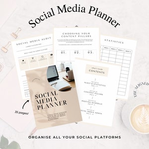 Social Media Planner pdf, Instagram Planner, tiktok planner, Content Creation, Social Media Manager, Instant Download, 35 pages, Cream