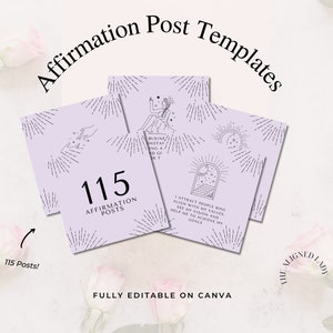 Social Media Post Templates Instant Download, Affirmation post, 115 Inspirational Instagram Post Templates, Canva Template, Purple