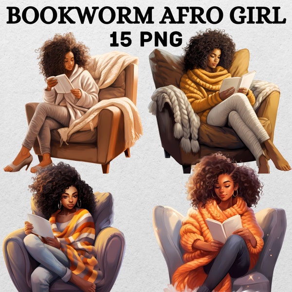 Bookworm Clipart Black Girls Book Lover Étudier Black Women Trendy Art Library Illustration