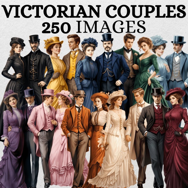 Viktorianische Paare Clipart Aquarell Vintage Menschen Mode Kunst Retro Illustrationen, Scrapbook, Junk Journal Mega Bundle
