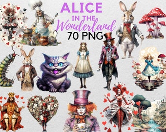 Alice au pays des merveilles Clipart aquarelle Mad Hatter Tea Party Cheshire Cat Illustrations enfants livre Art de conte de fées
