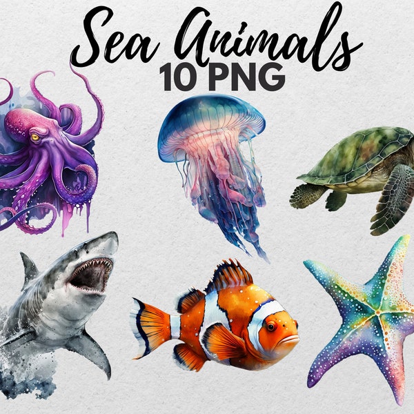 Watercolor Sea Animals Clipart Cute Undersea Life of Sea Creatures