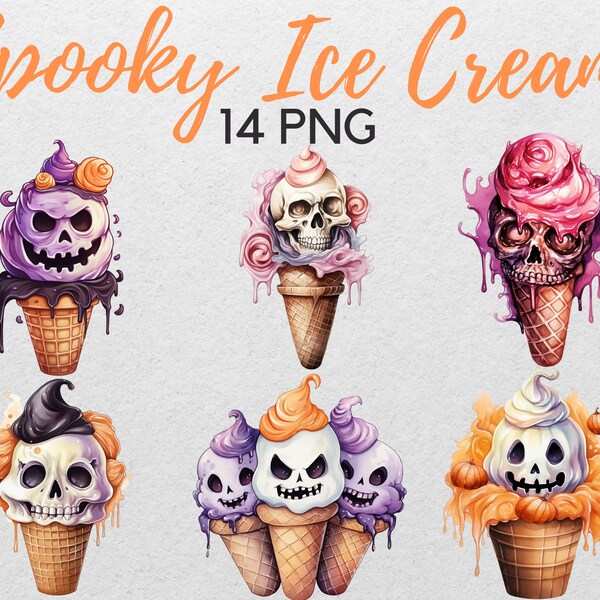 Halloween Ice Cream Clipart Watercolor Sweets Illustration Desserts Art Fall Decor