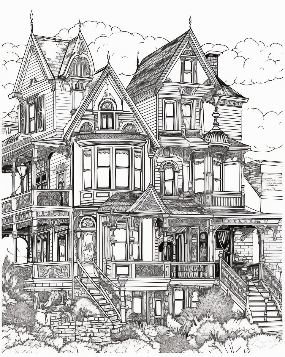 Victorian Houses Bundle for Kids &amp; Adults, Retro Vintage Coloring ...