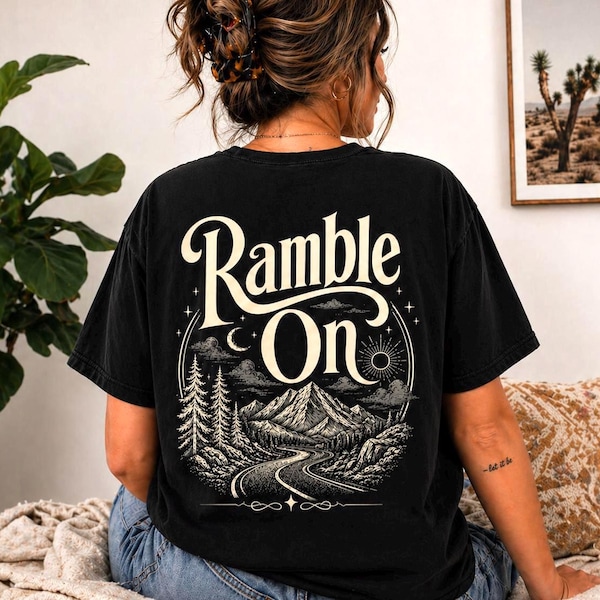 Ramble Graphic Tee | Vintage Inspired Shirt | 70s Rock Shirt | Black Concert Tee | Mountain Landscape Tee | Music Lover Gift