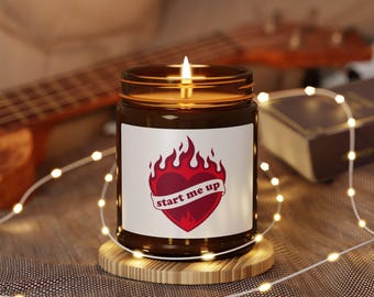 Starte mich | Flammendes Herz Liebe Kerze | Valentinstag Geschenk | Soja Kerze | Rolling Stones