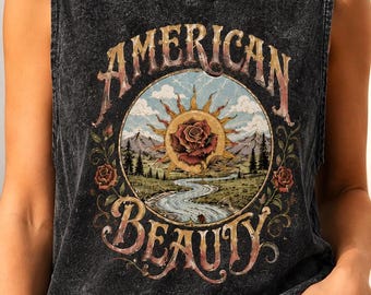 Vintage Dankbar Toten inspiriert Grafik Tank | Amerikanische Schönheit Tank Top | Festival Boho Musik Tee | Retro Muskelshirt