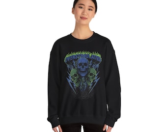 Overstimulated Skull Crewneck Sweatshirt | Humor Skulls Graphic