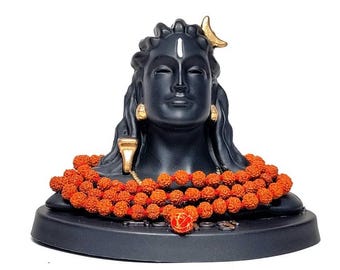 Adiyogi Shiva Statue with Rudraksha Mala, Black, 1 Piece Idols Decorative Showpiece for Car Dashboard Idol, Home Decoration & Gifting
