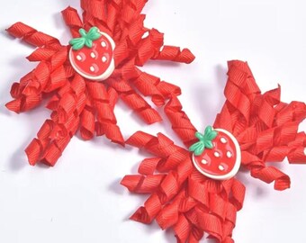 Children's/toddler Strawberry Hair clips Curly ribbon hair bows