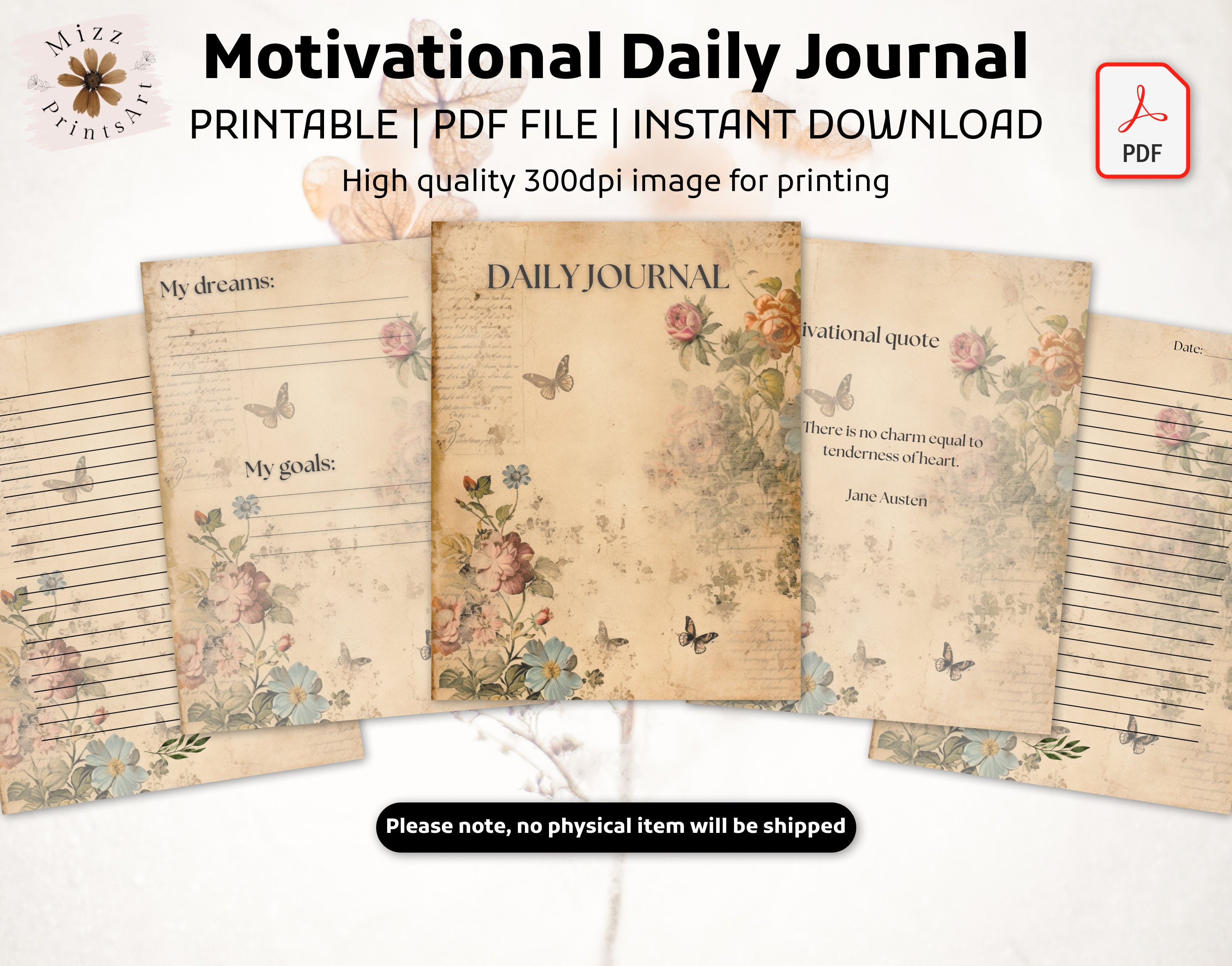 Printable Daily Journal Motivational Journal Inspirational Journal ...