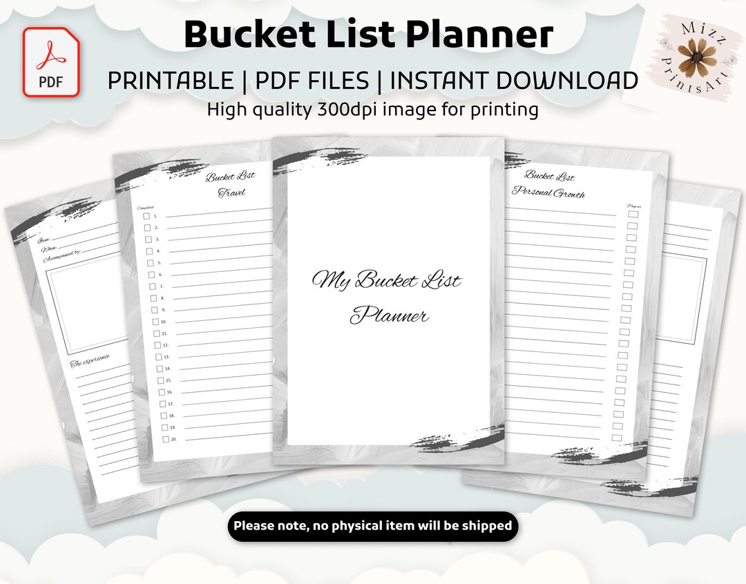 Bucket List Planner Life Goals Planner Bucket List Printable Bucket