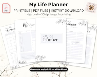 Life Planner | Day Month Year Planner | Goal Planner | Meal Planner | Budget Planner | Printable | Minimalist Undated | PDF Instant Download