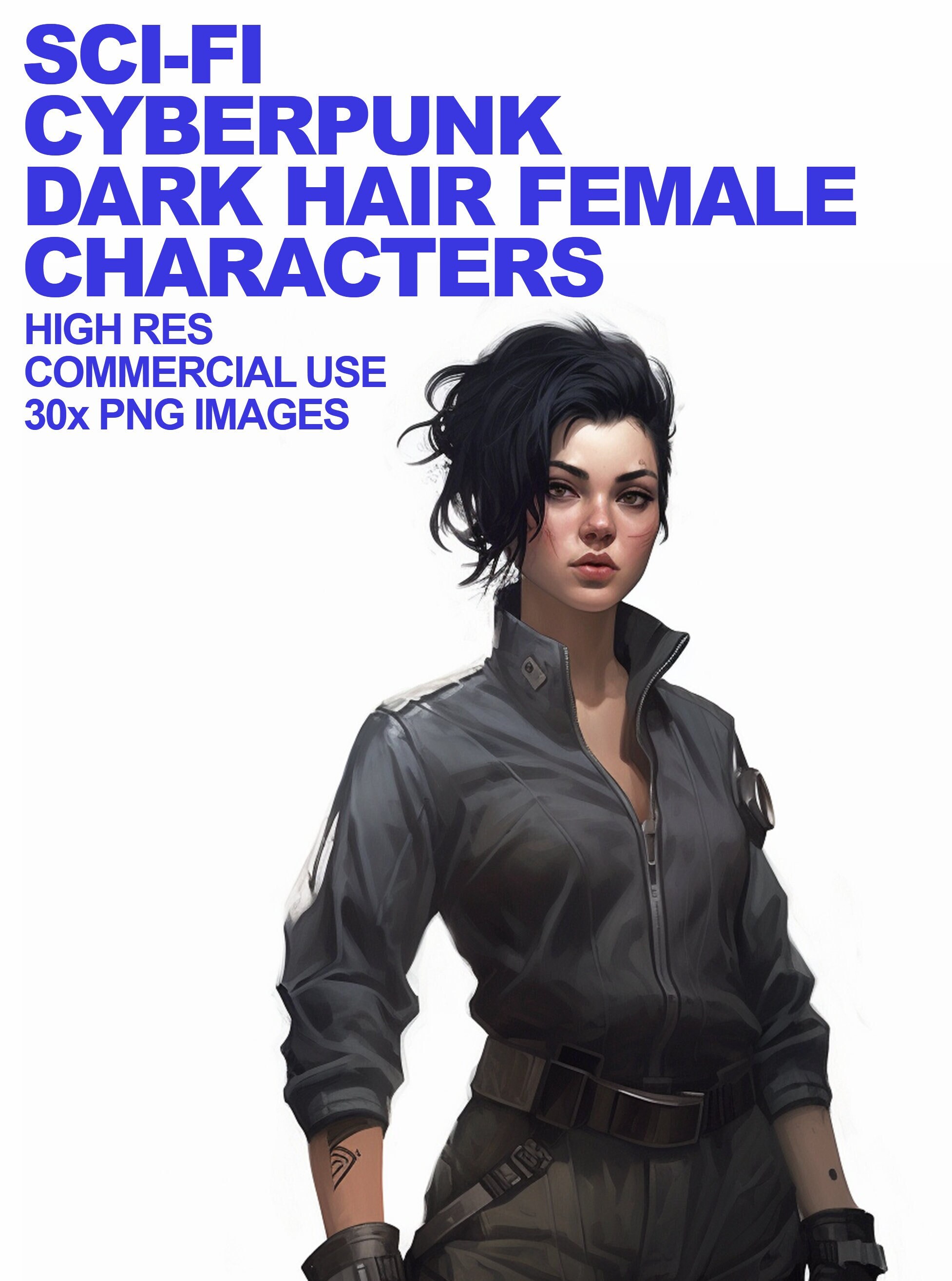 SCI-FI Cyberpunk Characters - Dark Short Hair Female - Commercial Use